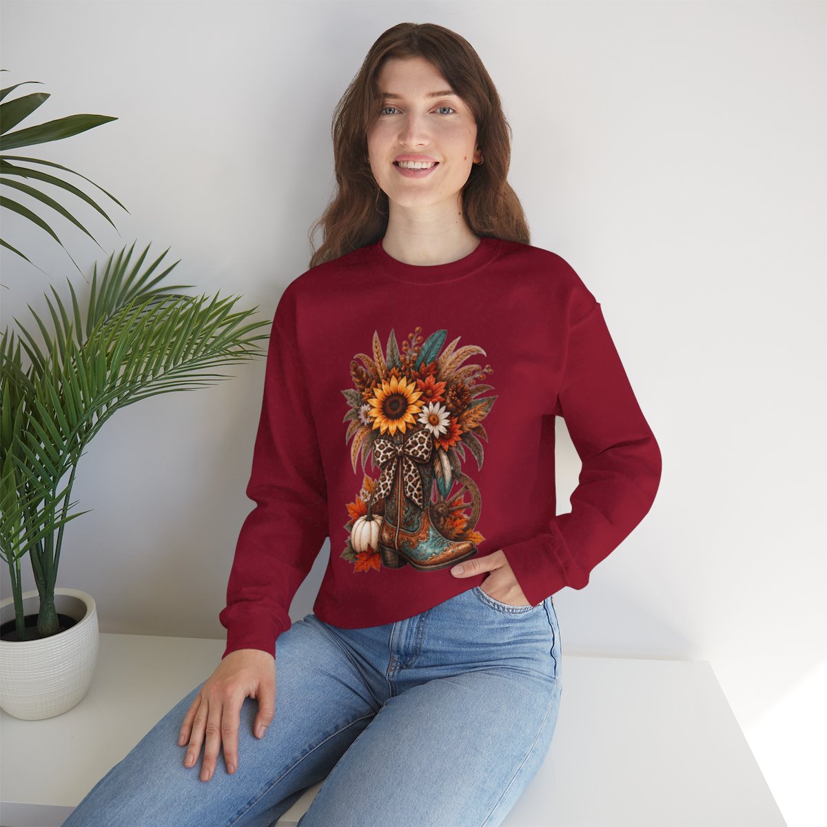 FALL COWGIRL BOOT Unisex Heavy Blend™ Crewneck Sweatshirt
